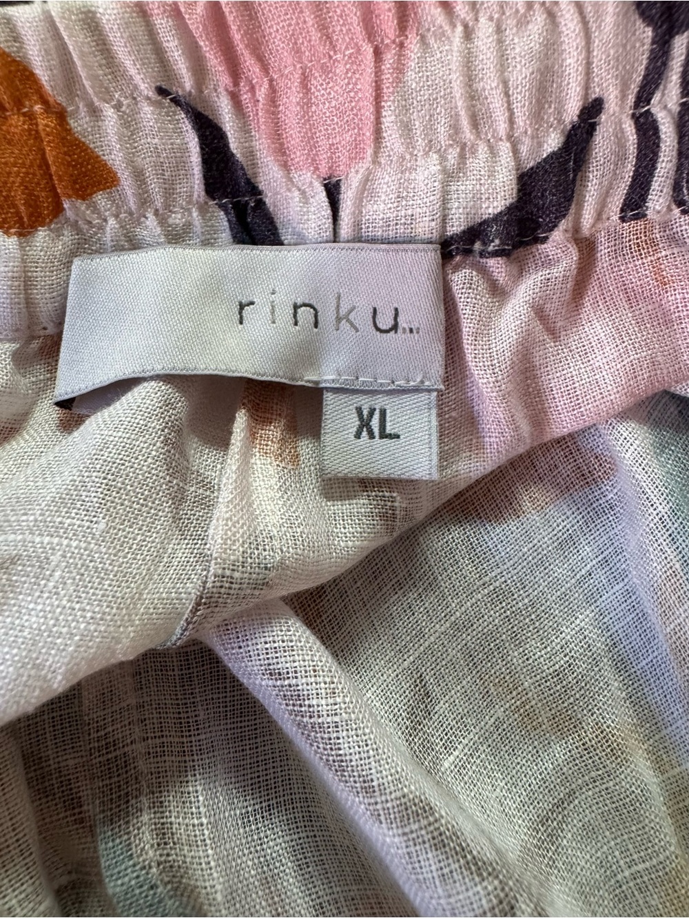 Rinku Linen Floral Wide-Leg Pants White, Pink, Mustard, Teal XL NWT - Picture 7 of 10